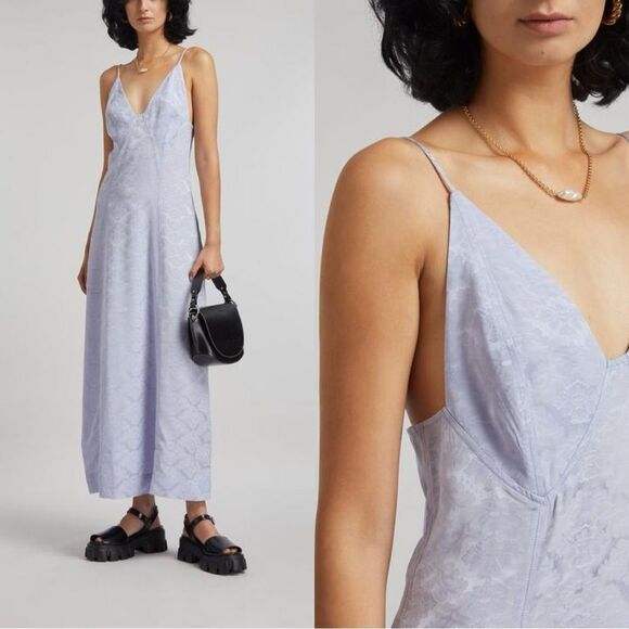 NEW GANNI Jacquard Midi Slip Dress in “Cosmic Sky” lavender - Picture 1 of 15